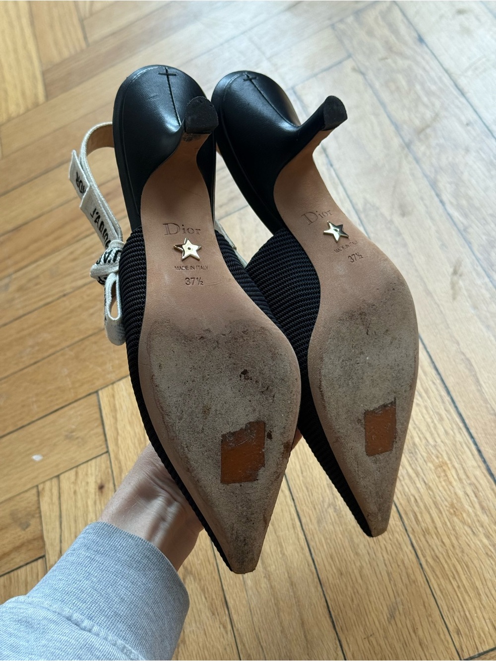 Dior Black Pointed Slingback Pumps with J'Adior Strap - Picture 6 of 6